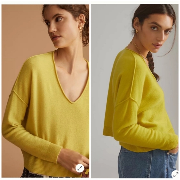 New No Tags Pilcro Womens Sz Small Cropped Sweater 100 % Cashmere Yellow Mustard - Picture 8 of 9